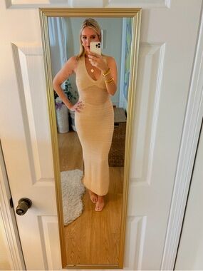 Torn by Ronny Kobo Tan crochet Maxi Dress